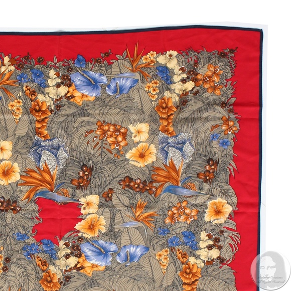 Versace Scarf Shawl Red Silk Bold Abstract Floral Print Large 35in Vintage 1990s - Picture 11 of 14